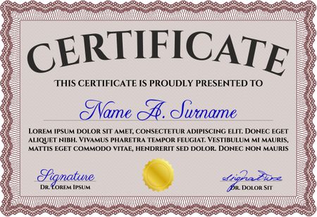 Diploma or certificate template. With complex background. Lovely design. Vector illustration. Red color.