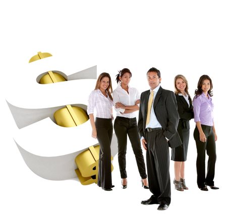 Business team with dollar symbol - isolated over a white background