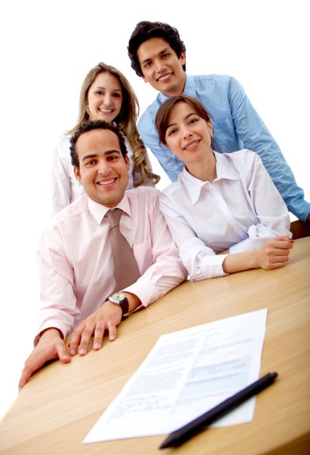 group of business people smiling isolated over a white background