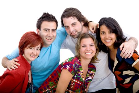 Happy group of friends isolated over a white background