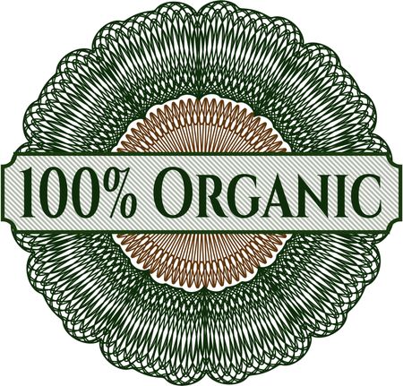 100% Organic inside money style emblem or rosette