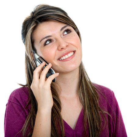 woman talking on the phone isolated over a white background