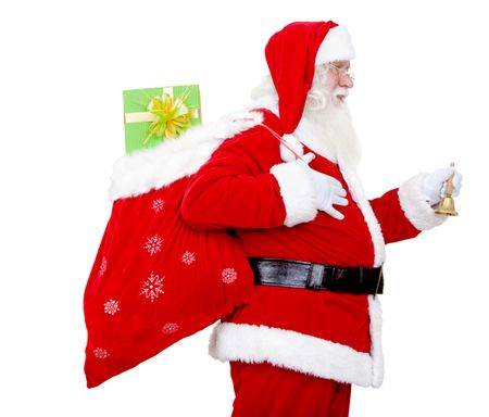 Santa with a gift's bag isolated over a white background