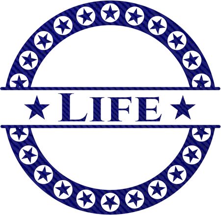 Life badge with denim texture