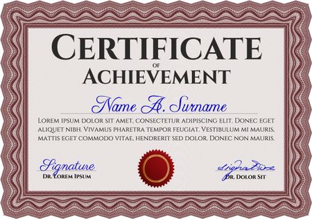 Certificate template. Printer friendly. Detailed. Nice design. Red color.