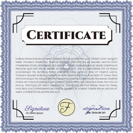 Certificate or diploma template. Cordial design. Easy to print. Customizable, Easy to edit and change colors. Blue color.