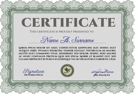 Certificate or diploma template. Cordial design. Easy to print. Customizable, Easy to edit and change colors. Green color.