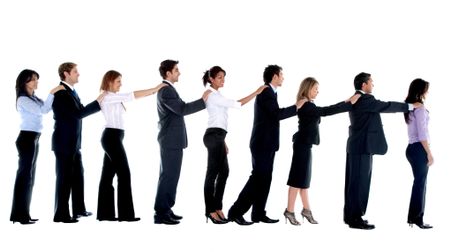 Business group in line isolated over a white background