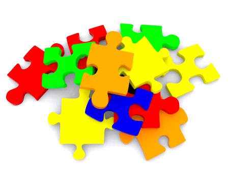Colorful 3D pieces of puzzle isolated over a white background