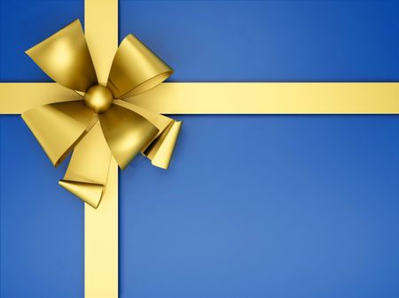 Wrapped gift in blue with a golden ribbon