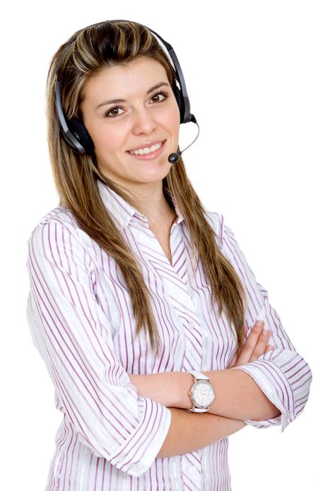 Female customer support operator  isolated on white