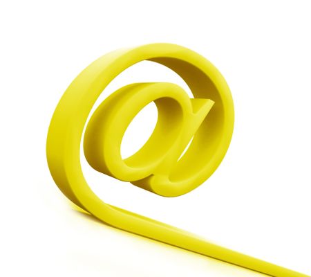 Yellow 3D at symbol isolated over a white background