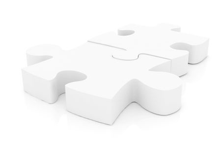 Puzzle pieces together isolated over a white background on 3D illustration