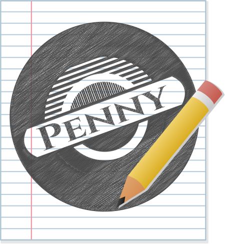 Penny drawn with pencil strokes