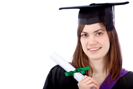 Beautiful female graduate isolated over a white background