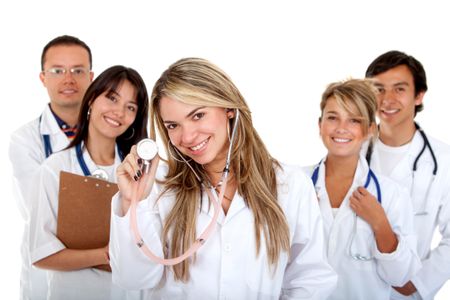 Beautiful group of doctors isolated over a white background