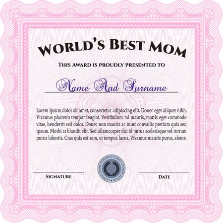 World's Best Mom Award Template. With complex background. Customizable, Easy to edit and change colors. Good design. 