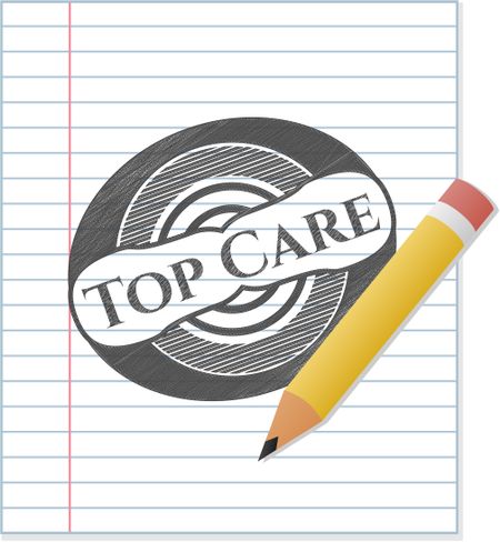 Top Care emblem drawn in pencil
