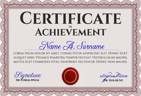 Diploma or certificate template. Vector illustration. With complex background. Lovely design. Red color.