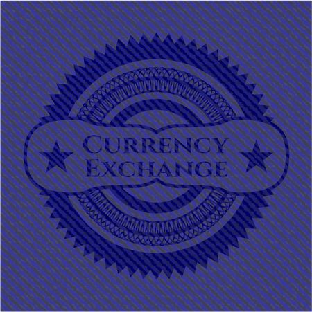 Currency Exchange emblem with denim texture