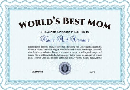 Best Mom Award. Superior design. Border, frame. With quality background. 