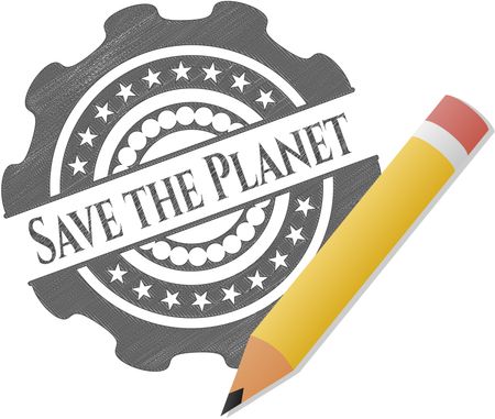 Save the Planet emblem drawn in pencil