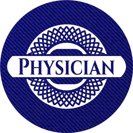 Physician badge with denim background