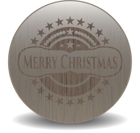 Merry Christmas wood icon or emblem