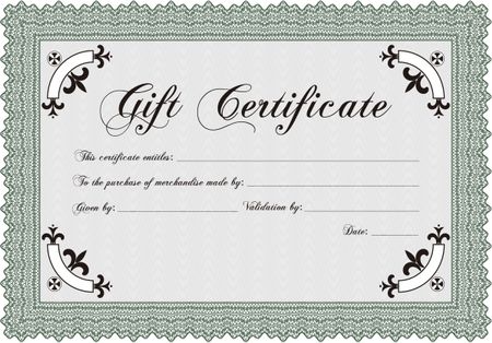 Formal Gift Certificate template. Elegant design. With guilloche pattern. Vector illustration. 