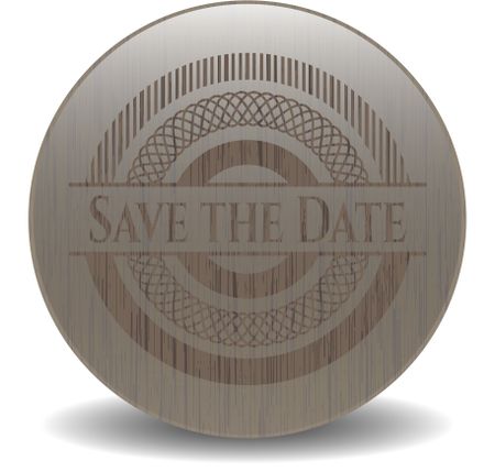 Save the Planet badge with wood background