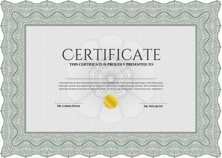 Diploma or certificate template. Vector illustration. With complex background. Lovely design. Green color.