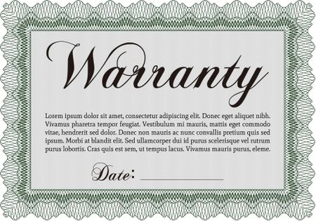 Sample Warranty certificate. Excellent complex design. Vector illustration. With complex linear background. 