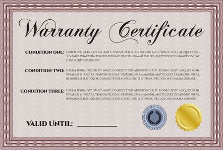 Sample Warranty certificate. Excellent complex design. Vector illustration. With complex linear background. 