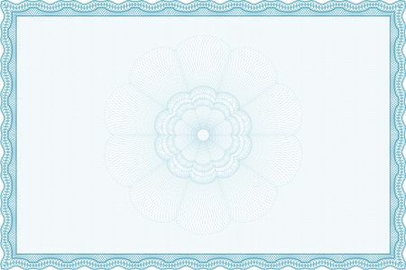 Light blue Diploma or certificate template. With complex background. Lovely design. Vector illustration. 