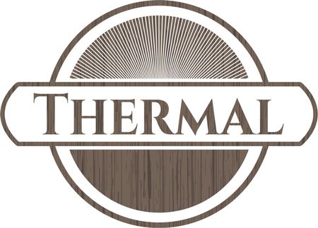 Thermal badge with wood background