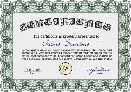 Diploma template or certificate template. With quality background. Vector pattern that is used in money and certificate. Beauty design. Green color.