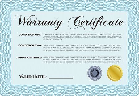 Sample Warranty certificate template. Vector illustration. With guilloche pattern. Elegant design. 
