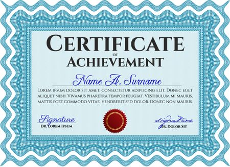 Diploma template or certificate template. Vector pattern that is used in money and certificate. With quality background. Artistry design. Light blue color.