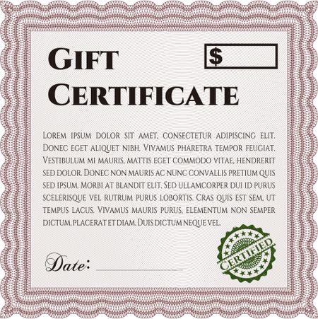 Modern gift certificate. With great quality guilloche pattern. Retro design. 