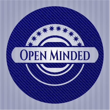Open Minded badge with jean texture