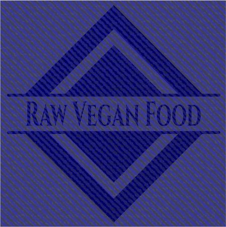 Raw Vegan Food emblem with jean texture