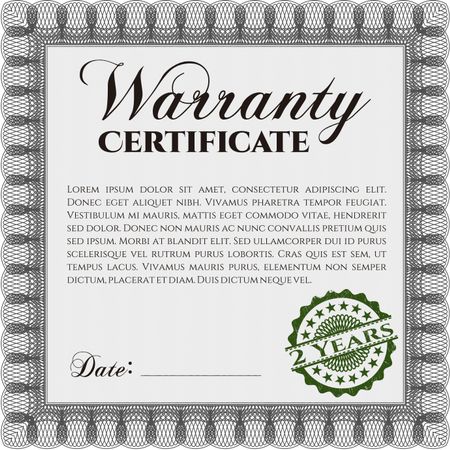 Template Warranty certificate. With quality background. Superior design. Border, frame. 