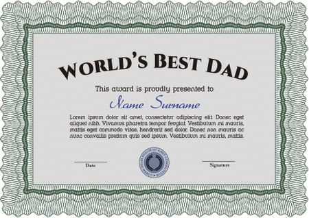 World's Best Dad Award. Detailed. Complex design. Printer friendly. 