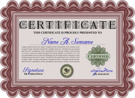 Red Diploma template or certificate template. With quality background. Artistry design. Vector pattern that is used in money and certificate. 