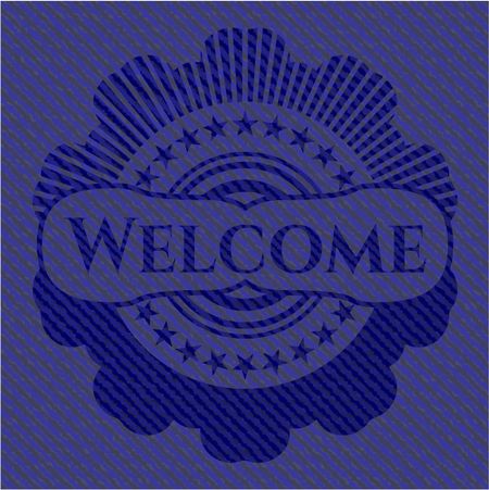 Welcome badge with denim texture