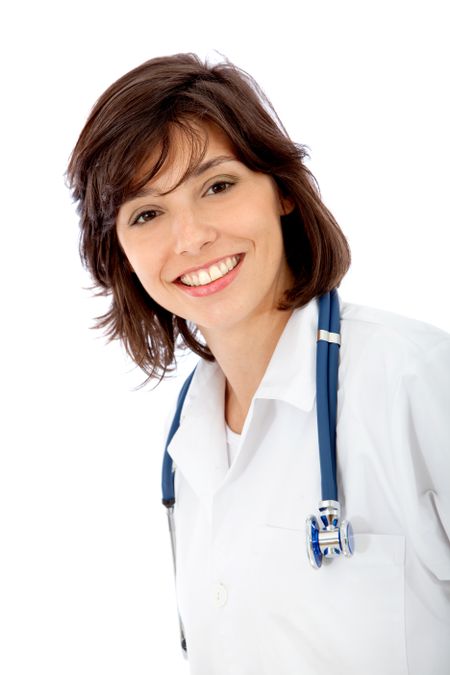Friendly female doctor isolated over a white background