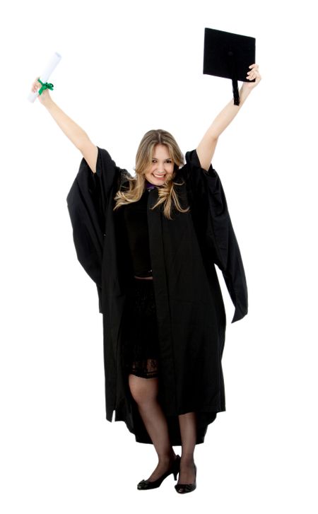 Happy graduated woman isolated over a white background