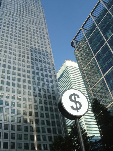 Corporate buildings with Dollar sign in front
