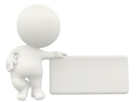 3D man with a banner isolated over a white background