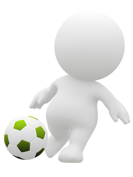 3D soccer player kicking the ball - isolated over a white background